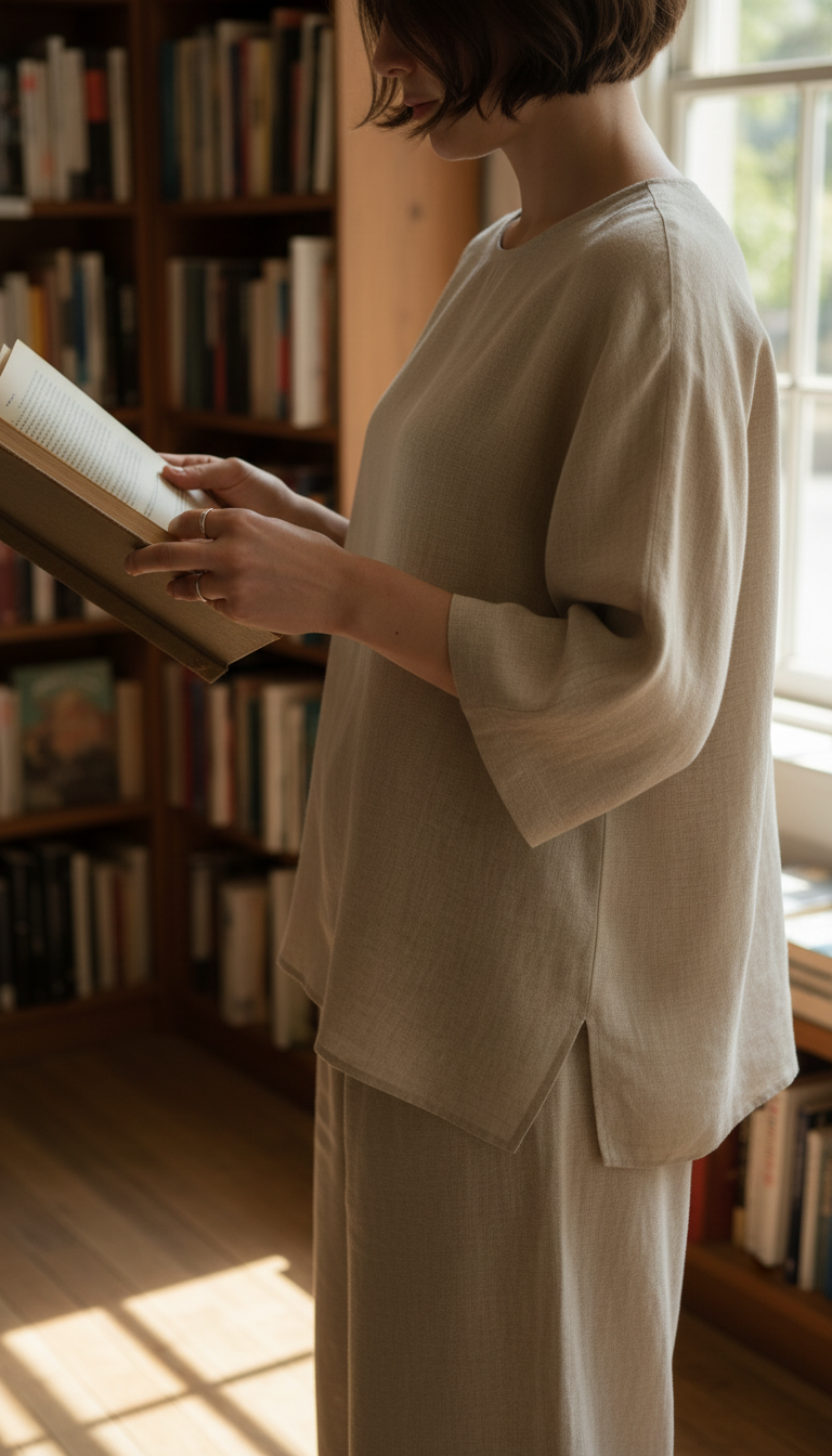 Beige Linen Blouse in use