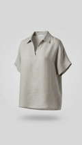 Refined Linen Top, use a simple 3/4 angle to highlight the garment's cut and fabric. Ensure the product is centered within...