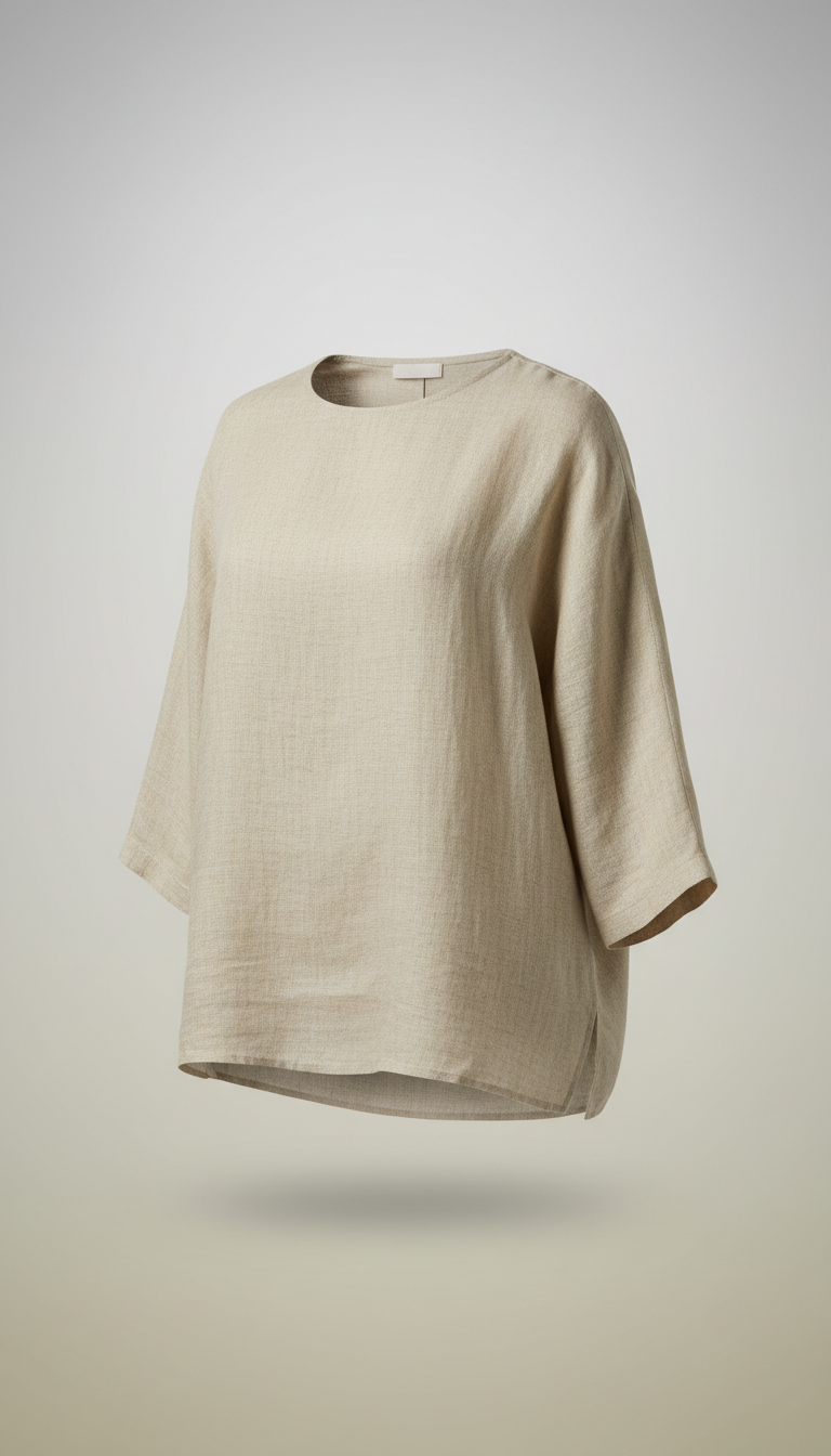 Beige Linen Blouse, Products should be shot at a 3/4 angle to capture the texture and flow of the fabric. Backgrounds...